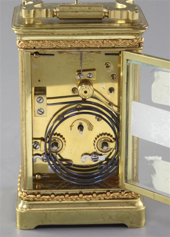 An Edwardian hour repeating gilt brass carriage clock, 13.5cm